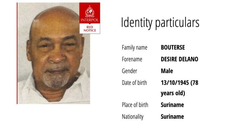 Ficha de Interpol Dési Bouterse - Foto de Interpol
