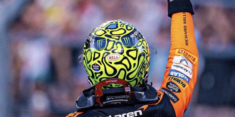 Lando Norris celebra su primera victoria en la Fórmula 1 en el Gran Premio de Miami.