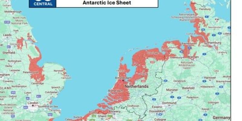 Mapa de Países Bajos con las ciudades afectadas por el aumento del nivel del mar