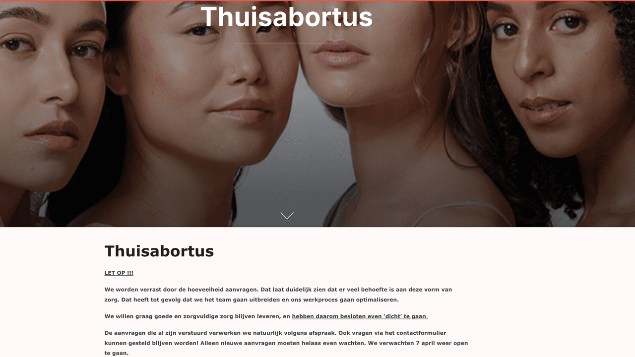 Página de inicio de la web Thuisabortus